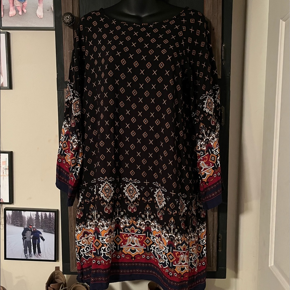 Risesun Bohemian Vintage Printed Ethnic Style Loose Casual Tunic Dress L